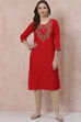 Red LIVA Straight Kurta image number 2